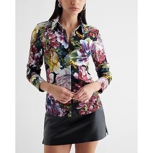 Express Vibrant Floral Button Down Shirt